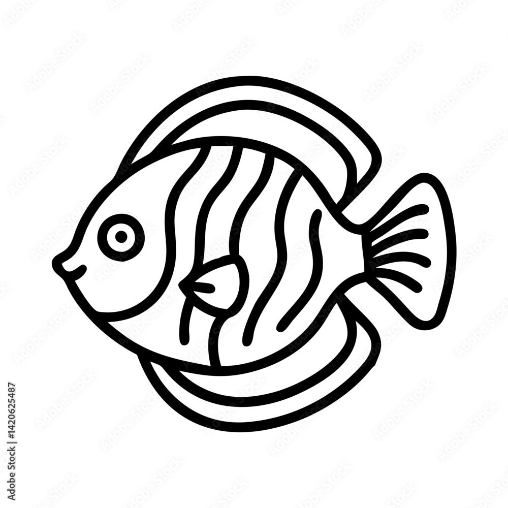 discus fish line drawn outline vector art - illustration discus fish, isolated transparent background discus fish line drawn outline vector art - illustration discus fish, isolated transparent background