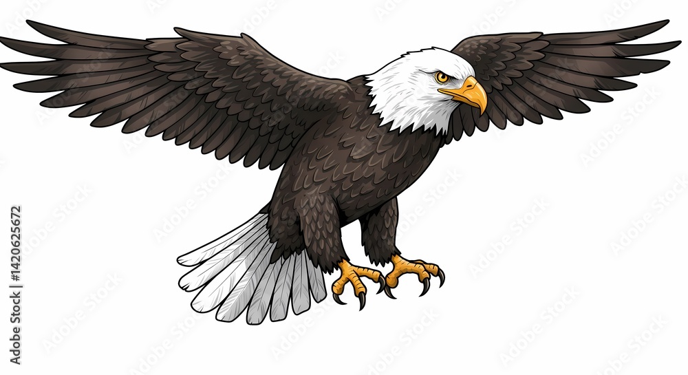 Obraz premium Detailed Portrait of an American Icon: Bald Eagle Illustration Highlighting National Pride 