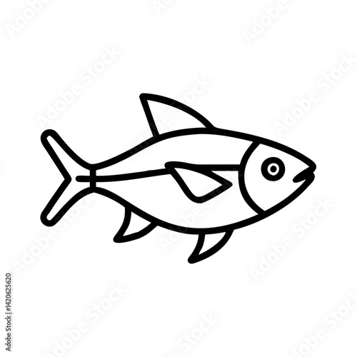 ember tetra fish line drawn outline vector art - illustration ember tetra fish, isolated transparent background