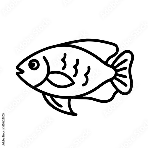 gourami fish line drawn outline vector art - illustration gourami fish, isolated transparent background
