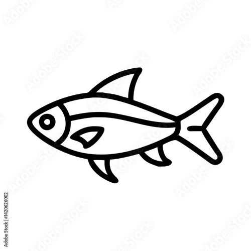 neon tetra fish line drawn outline vector art - illustration neon tetra fish, isolated transparent background