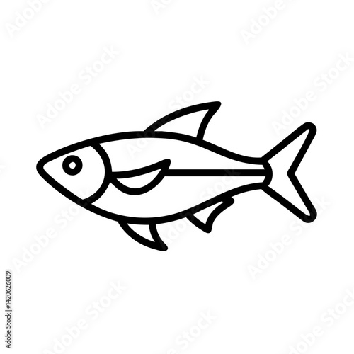 neon tetra fish line drawn outline vector art - illustration neon tetra fish, isolated transparent background