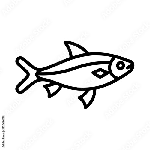 neon tetra fish  line drawn outline vector art - illustration neon tetra fish, isolated transparent background