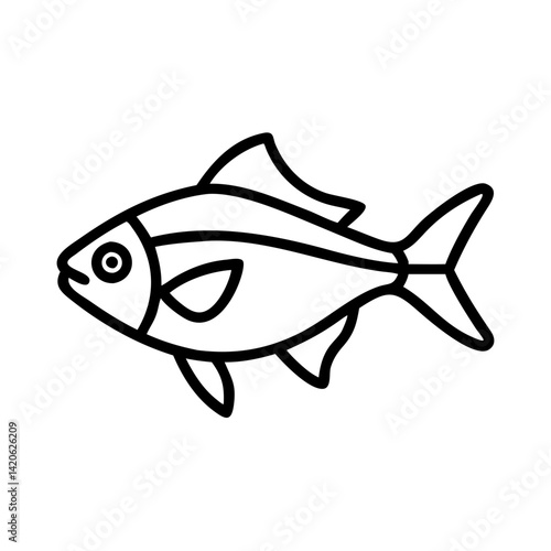 rummy nose tetra fish line drawn outline vector art - illustration rummy nose tetra fish, isolated transparent background