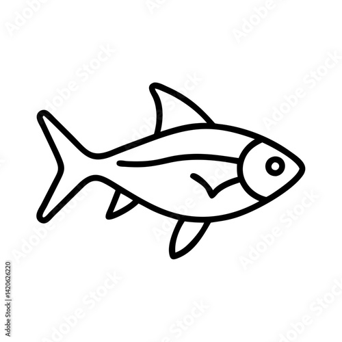 rummy nose tetra fish line drawn outline vector art - illustration rummy nose tetra fish, isolated transparent background