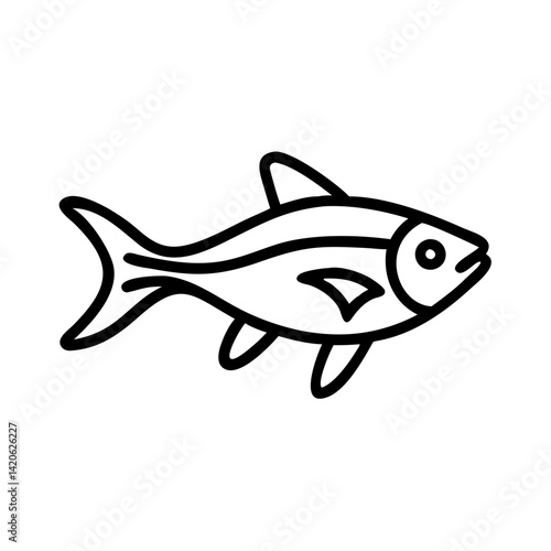 rummy nose tetra fish line drawn outline vector art - illustration rummy nose tetra fish, isolated transparent background