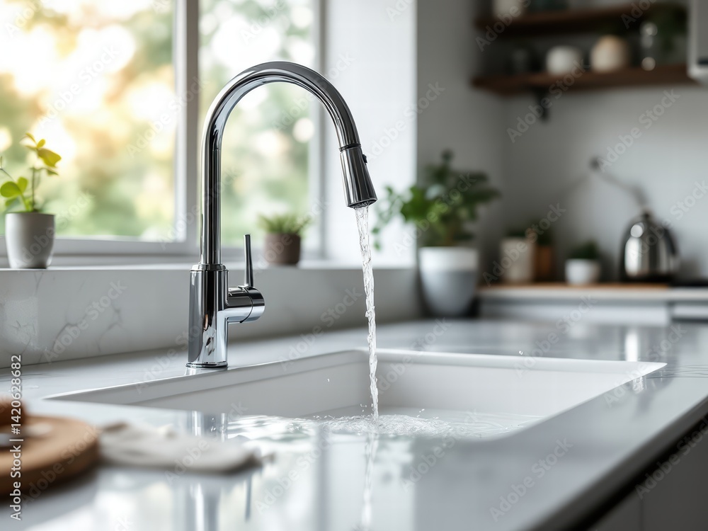 Clean Stream from Chrome Faucet Clean Stream from Chrome Faucet
