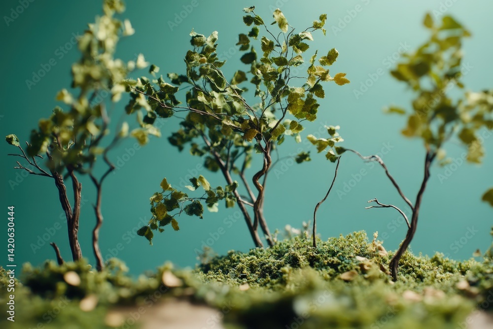 Fototapeta premium Miniature trees in a moss-covered landscape.