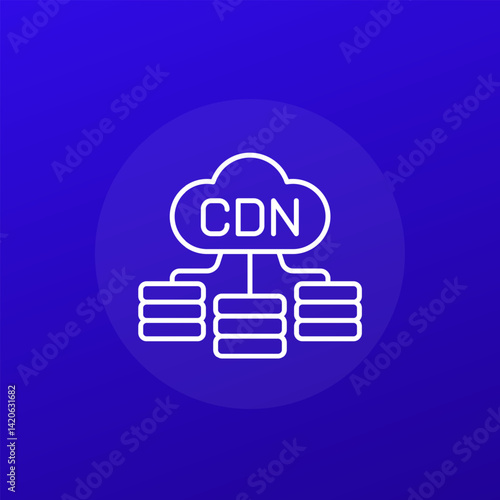 CDN, Content delivery network icon with cloud, line design