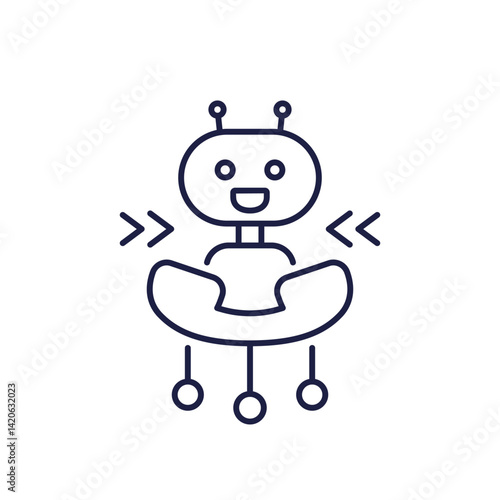 robocall icon with robot and phone, line vector