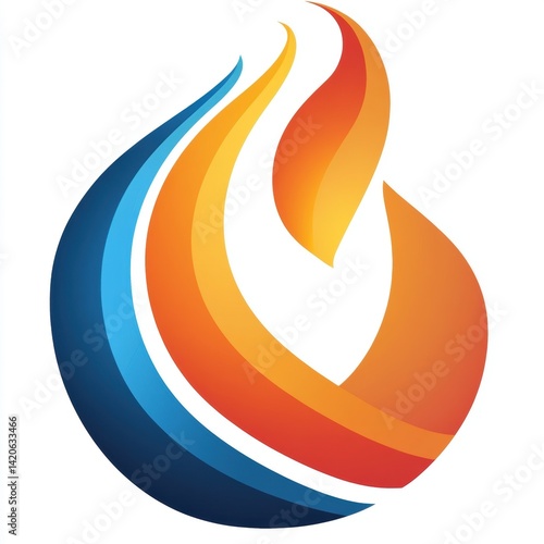 Abstract symbol of water, fire, and energy in a stylized swirl of blue, orange, and yellow gradients