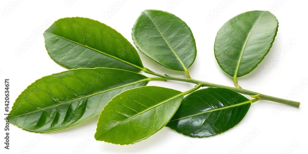 Two fresh, bright green lemon leaves Two fresh, bright green lemon leaves