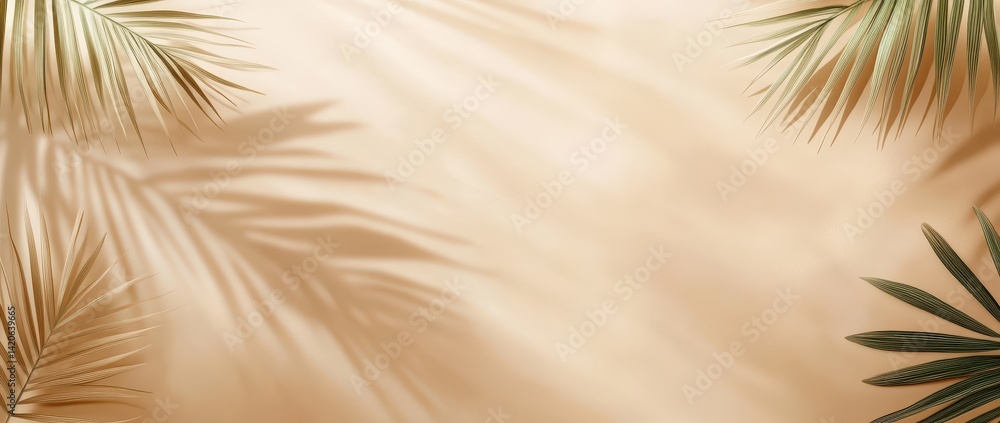 Obraz premium Beige backdrop with tropical leaf shadows (1)