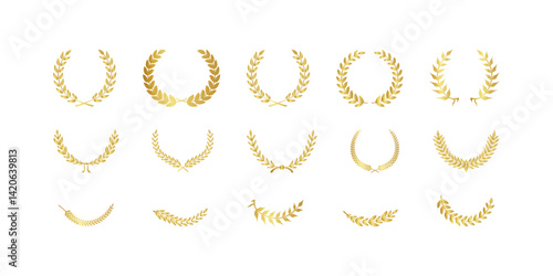 Set of wreaths and branches with leaves. Hand drawing laurel wreaths and branches collection. Laurels wreaths, swirls, twigs and flower ornaments. Herbs, flowers and plants elements. Design elements.