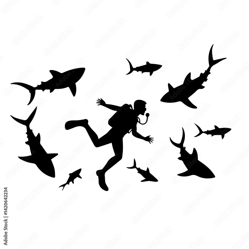 Obraz premium silhouettes of sharks set