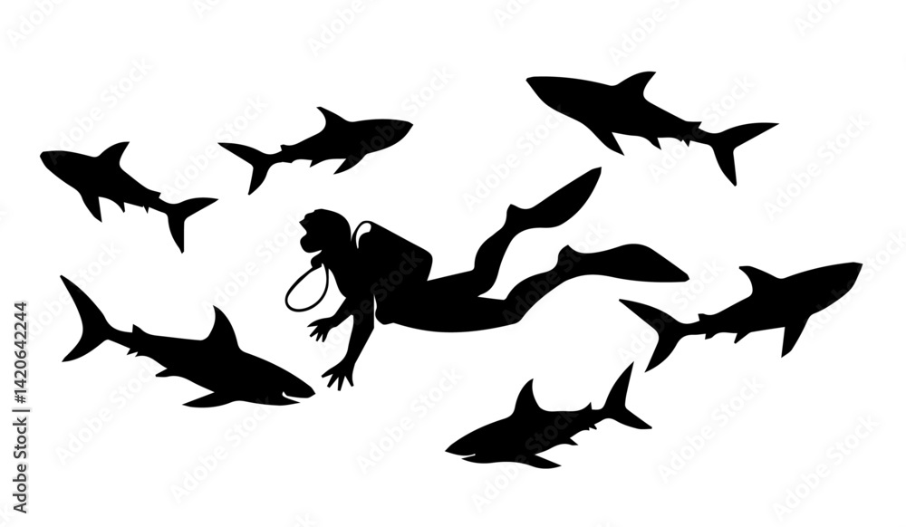silhouettes of sharks set silhouettes of sharks set
