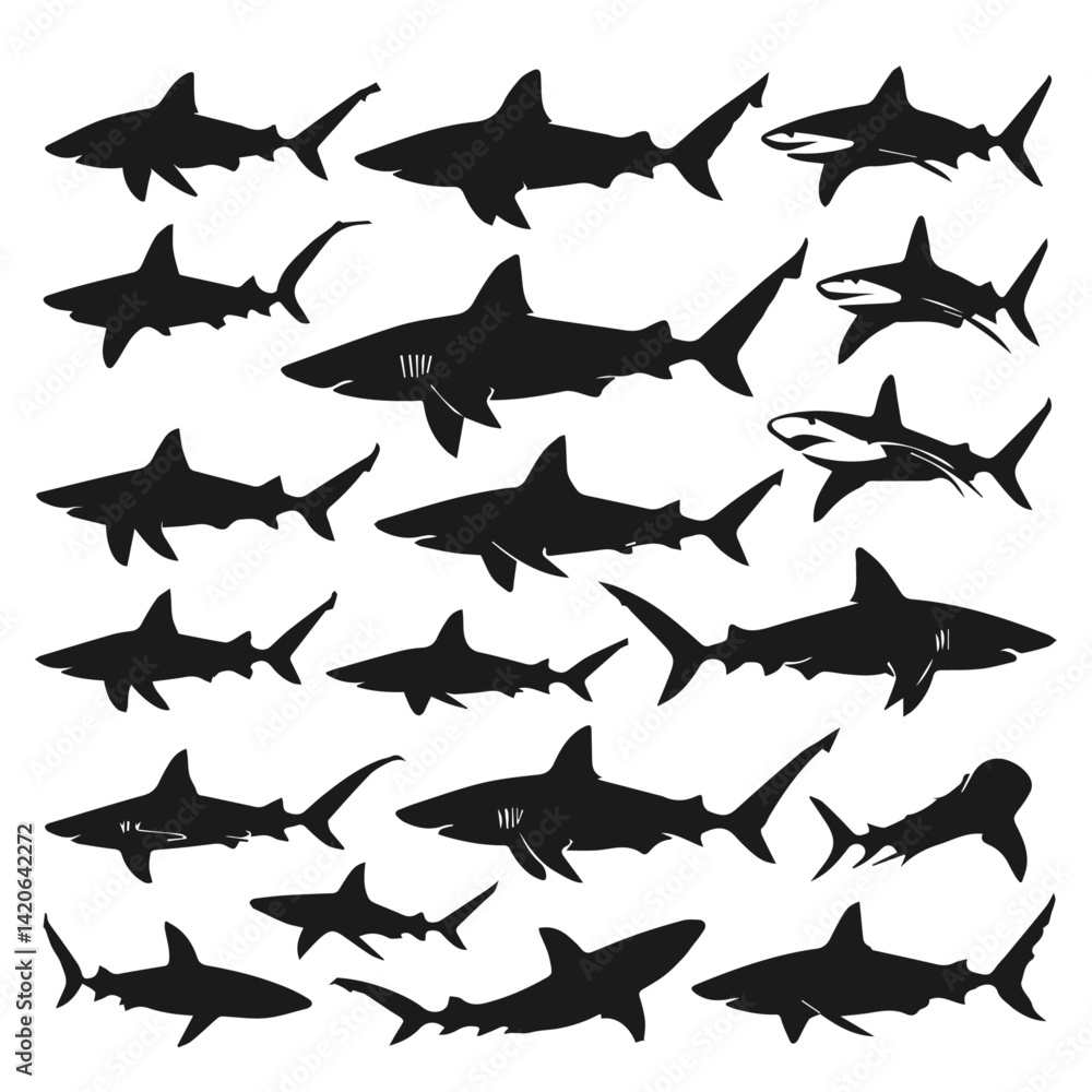 silhouettes of sharks set silhouettes of sharks set