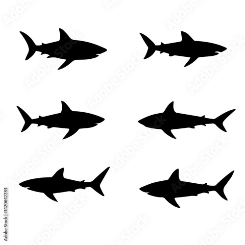 silhouettes of sharks set