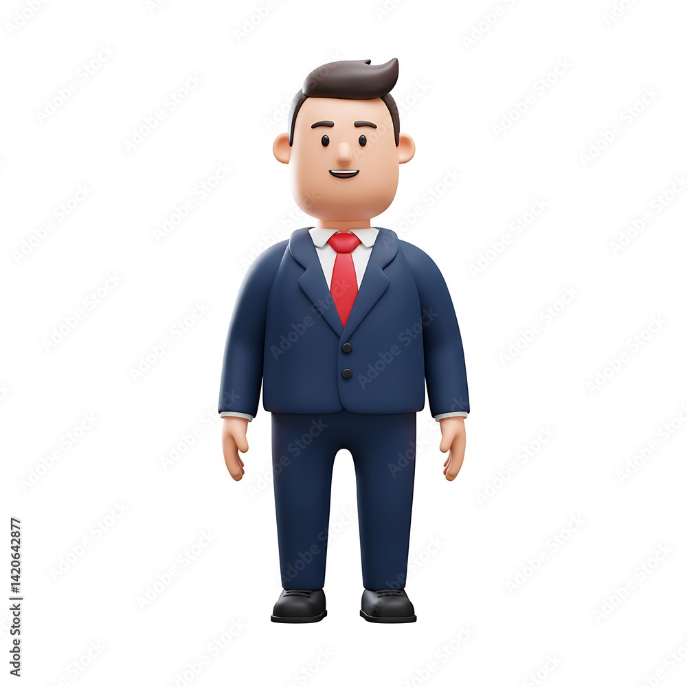 3D Cartoon Businessman in Blue Suit Standing 3D Cartoon Businessman in Blue Suit Standing