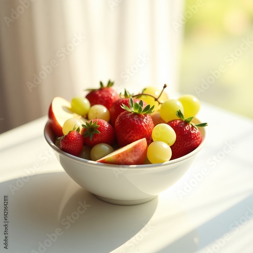 Fresh Fruit Bowl on White Table in Natural Light