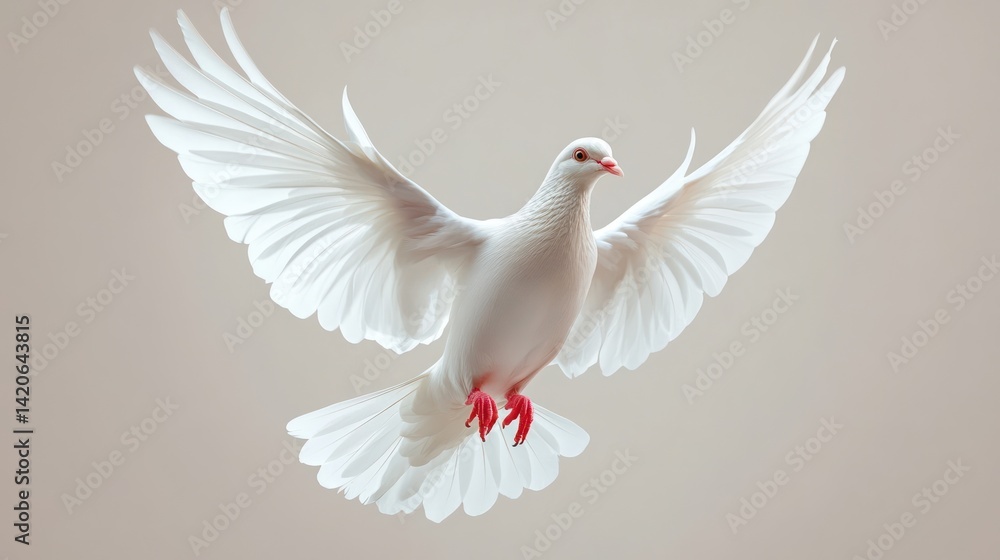 Obraz premium Serene flight: A dove soaring with wings outstretched, symbolising freedom