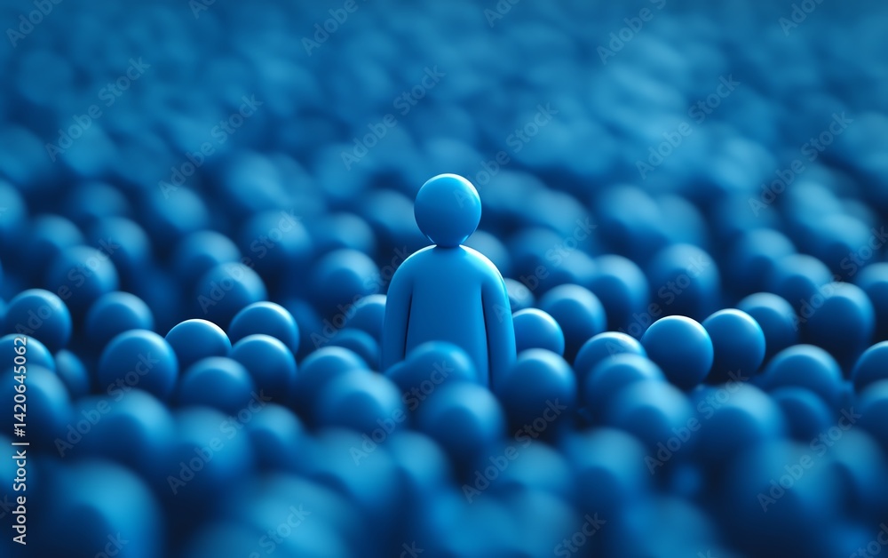 Fototapeta premium Unique Figure in a Sea of Blue A Striking Visual Representation of Individuality and Standing Out Amidst a Crowd, Symbolizing Uniqueness and Identity in Society