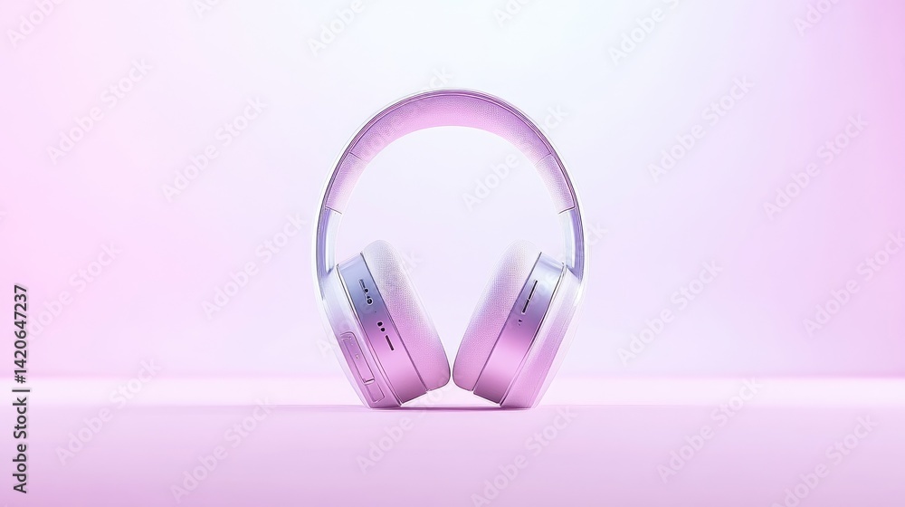 Stylish over-ear headphones in a pastel lavender hue. Soft light, minimalist setting Stylish over-ear headphones in a pastel lavender hue. Soft light, minimalist setting