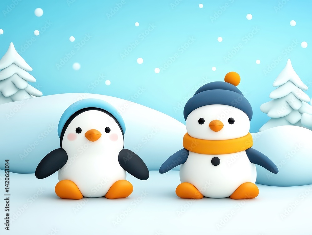 Fototapeta premium Cute penguins in winter wonderland