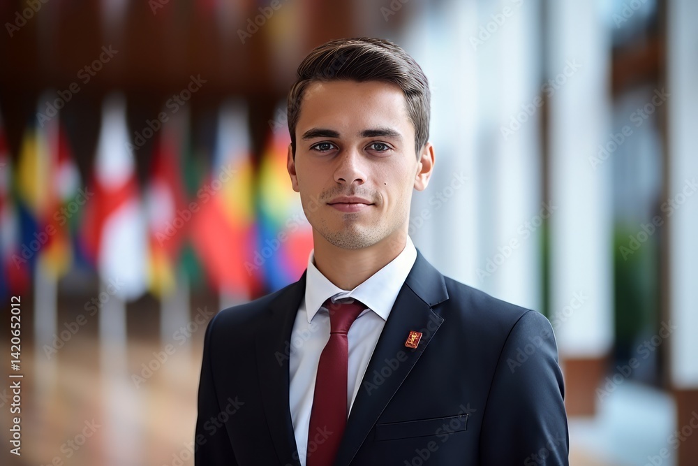Portrait of a handsome young businessman standing in office, looking at camera. Portrait of a handsome young businessman standing in office, looking at camera.