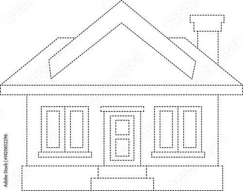 Vector house with dashed lines for kids tracing and coloring activity. Great for printable worksheets and learning.