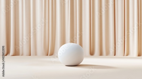 Minimalist, soft beige backdrop with a white sphere