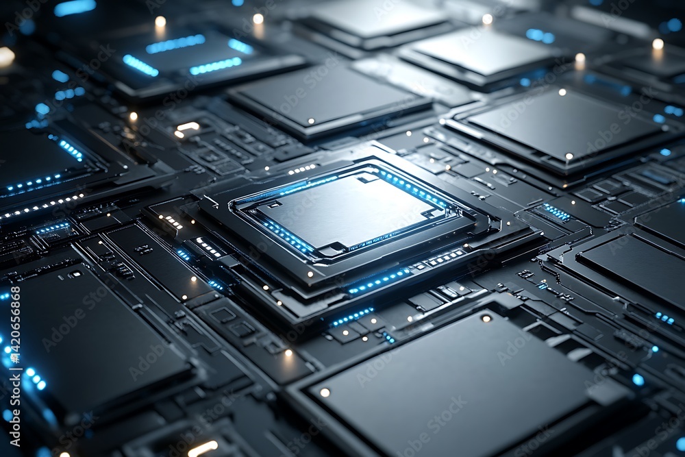 Fototapeta premium Sophisticated microchip array, advanced technology and artificial intelligence