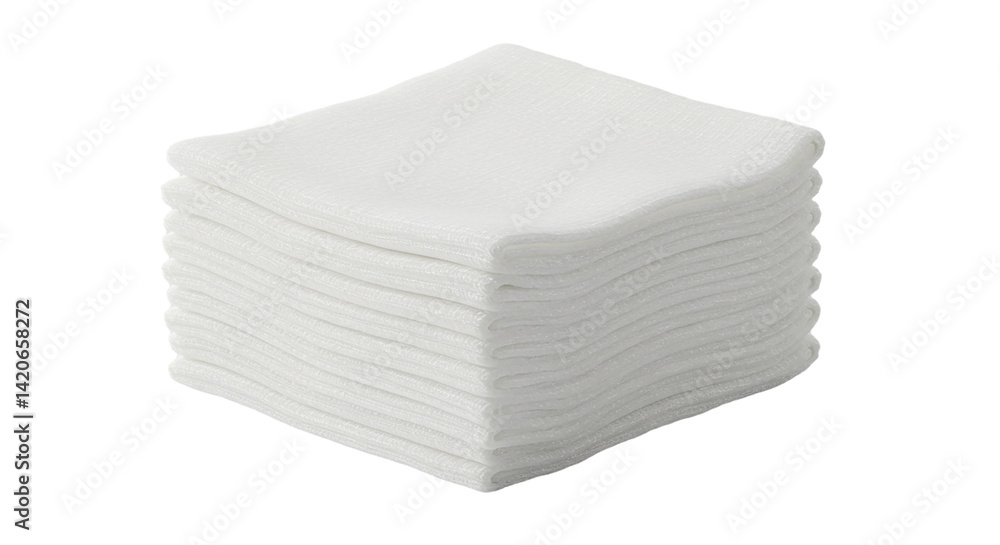 A close up shot of a stack of white facial cotton pads on a black background in a studio setting A close up shot of a stack of white facial cotton pads on a black background in a studio setting