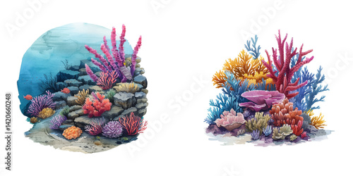 great barrier reef watercolor vector illustratio