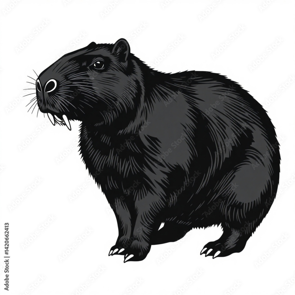Illustration of a black capybara art