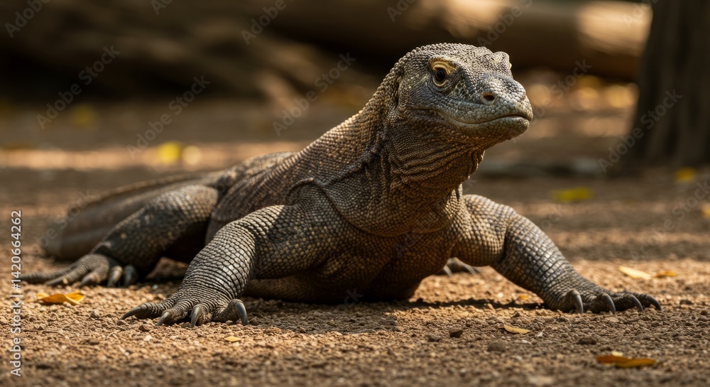 Fototapeta premium Komodo Dragon on Ground in Natural Habitat