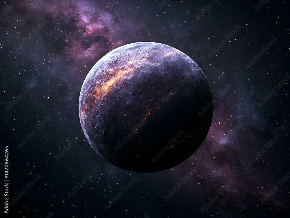 Obraz premium A fiery planet against a cosmic backdrop of nebulae and stars. Perfect for science fiction, fantasy, or space exploration themes.