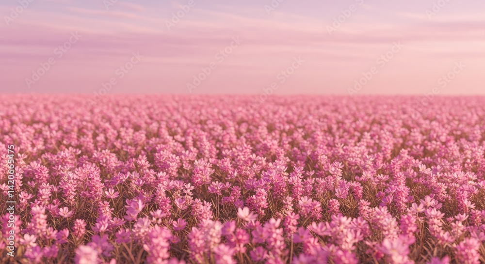 Obraz premium Pink Flower Field at Sunset