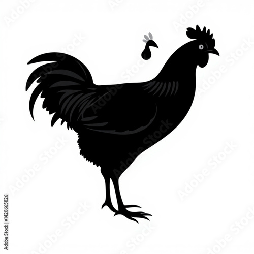 Silhouette of a rooster with a fly