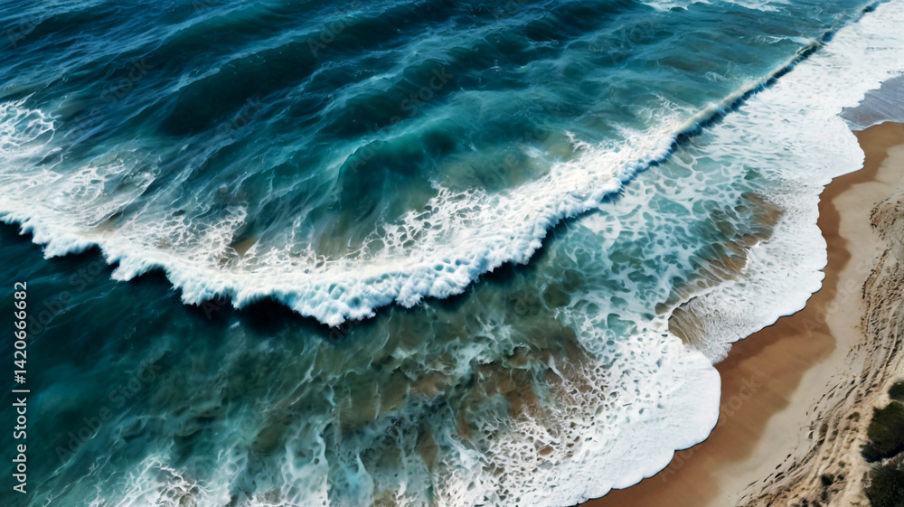 Fototapeta premium Powerful ocean wave crashing on a sunny California beach