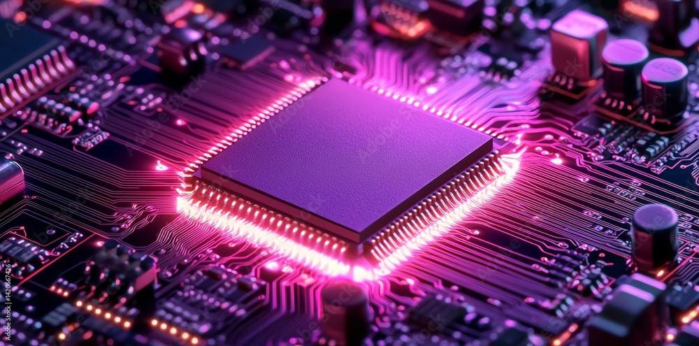Glowing Computer Chip Circuit Board Technology Glowing Computer Chip Circuit Board Technology