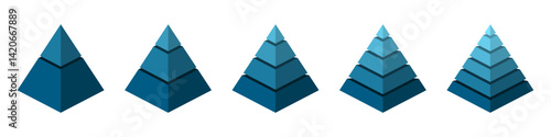 Pyramid diagram infographic set. Conceptual progression of pyramid. 2, 3, 4, 5, and 6 parts