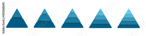 Triangle diagram infographic set. Conceptual progression of triangle. 2, 3, 4, 5, and 6 parts