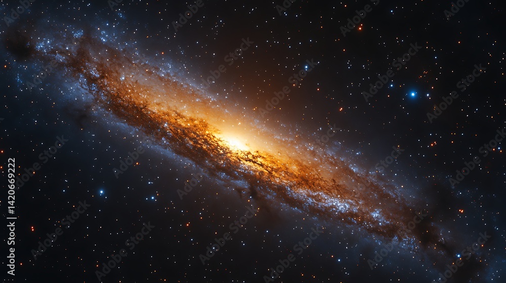 Fototapeta premium Vibrant Nebula in Deep Space, A vibrant nebula with blue and orange hues surrounded by stars in deep space