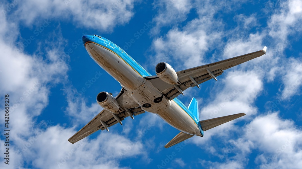 Obraz premium Commercial jet plane in flight against a partly cloudy sky