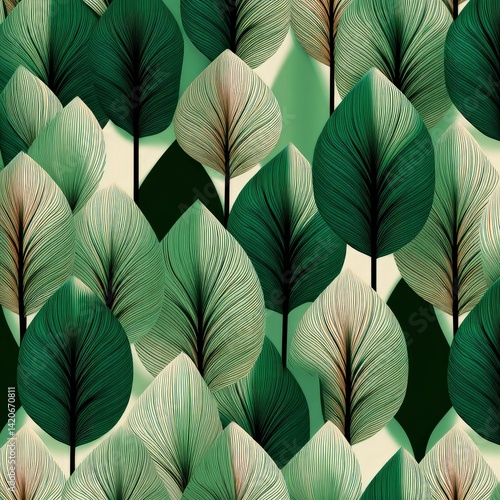 Wallpaper Mural Serene Green Leaf Forest: An Art Deco Inspired Botanical Print Torontodigital.ca