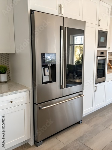 Modern smart refrigerator enhances kitchen efficiency with touchscreen control and sleek design