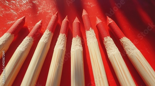 Red Tipped Wooden Sticks on Red Background