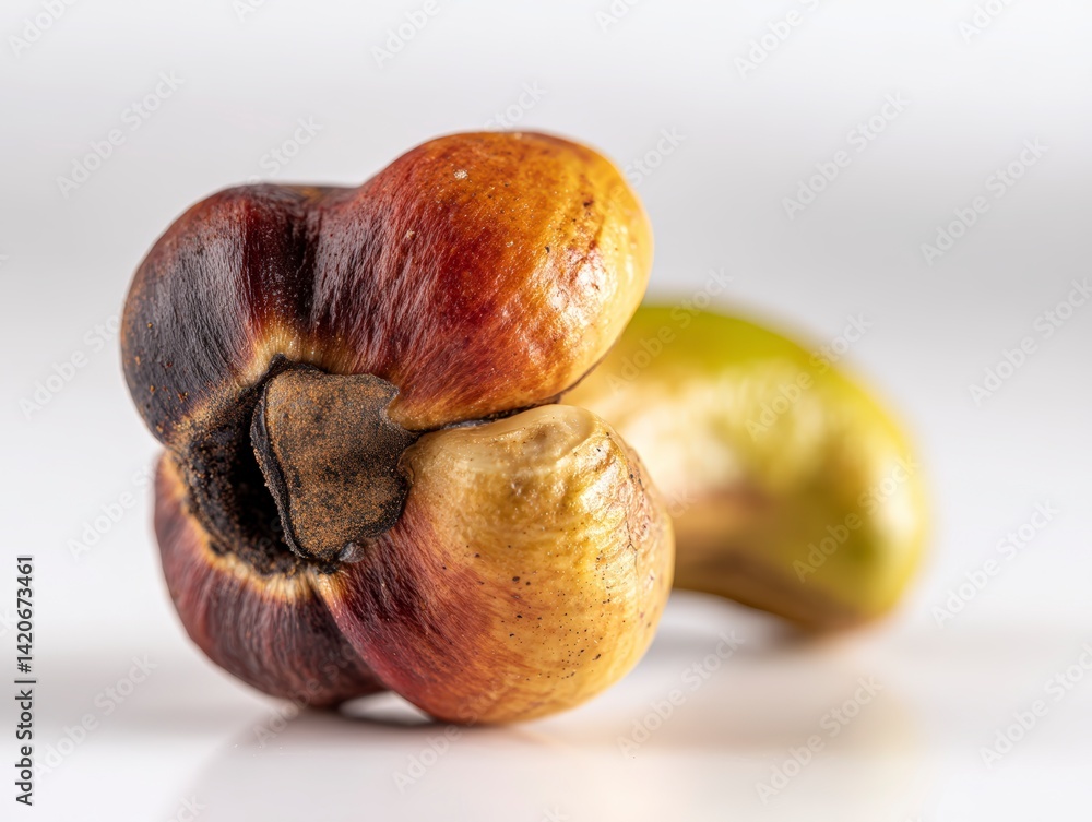Fototapeta premium High quality studio photo of a ripe cashew fruit, isolated on white background, ideal for culinary or nutrition concepts.