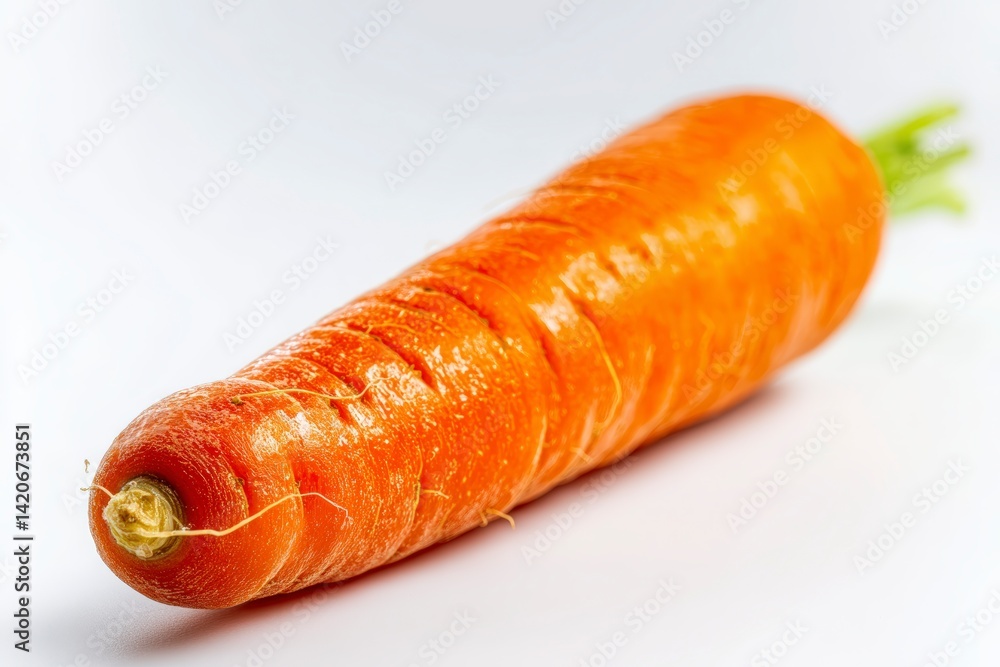 High quality studio photo of a single fresh carrot with a tapered end, isolated on white background, suitable for healthy eating or food styling concepts. High quality studio photo of a single fresh carrot with a tapered end, isolated on white background, suitable for healthy eating or food styling concepts.